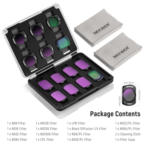 NEEWER 14 Pack Magnetic ND Filter Set Compatible with DJI Osmo Pocket 3 / Pocket 4 / Xtra Muse, CPL, ND8/16/32/64/128/256/1000, ND8/PL ND16/PL ND32/PL ND64/PL, Black Diffusion 1/4, LPR Effect Filter - style: 14 Pack ND+ND/PL+Effect w/Cleaning Cloth