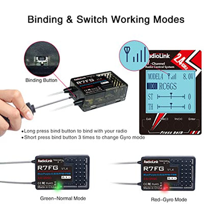 DTXMX RC6GS V3 7CH RC Transmitter & R7FG Receiver for Cars, Boats Radiolink