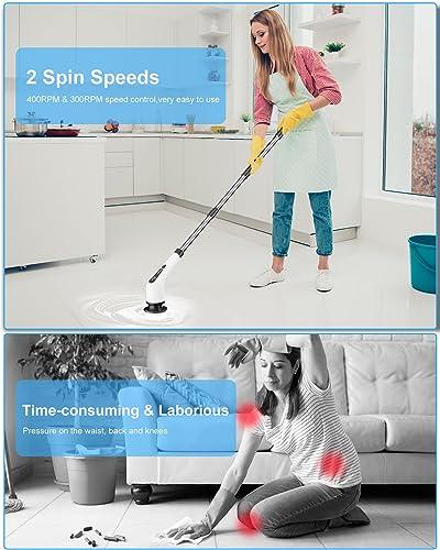 Electric Spin Scrubber, Bathroom Shower Cleaning Brush with Long Handle - color: White