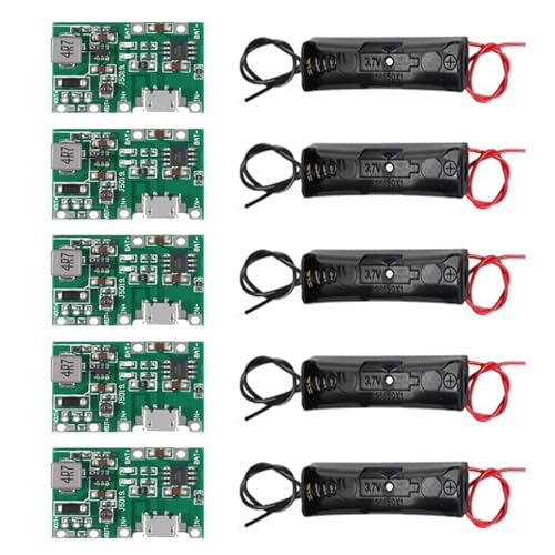 5pcs 18650 Lithium Li-ion Battery Charger Module+ 5pcs 18650 Battery Holder for 18650 Lithium Battery Fast Charging Boost Mobile Power Protection PCB Board