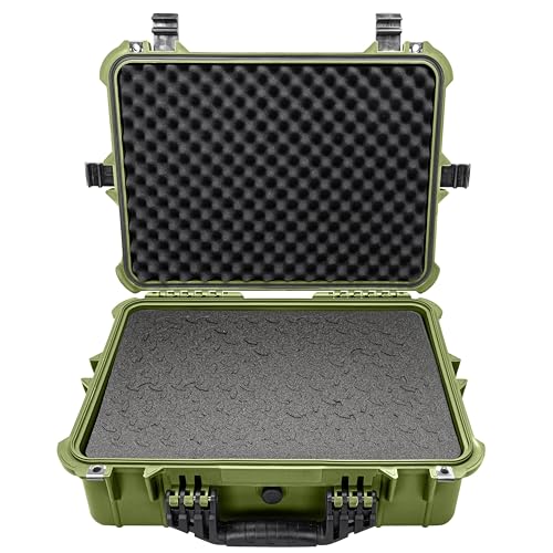 Eylar 20" Large Hard Case Equipped With Ragar Reconfigurable & Reusable XP Crosslinked Foam Insert, Waterproof, Shockproof For Equipment, Drones And Cameras (2 Ragar Layers) (Green)