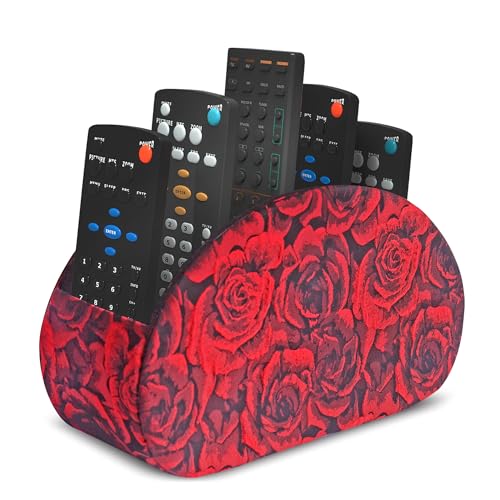 Remote Control Holder, PU Leather Remote Caddy Desktop Organizer with 5 Spacious Compartments for TV Remotes/Media Controllers/Office Supplies (1-3D Rose Red - color: 1-3D Rose Red