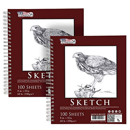 U.S. Art Supply 8"x10" Sketch Book Pad, Spiral Bound 100 Sheets Each,2-Pack - size: 8.0-x-10-inch