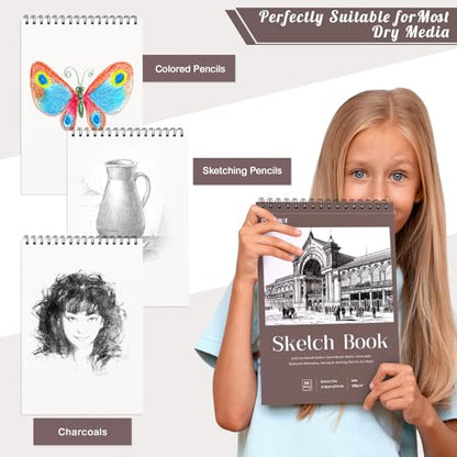 2 Pack Sketch Book 8.5 × 11 in, Spiral Sketch Pad, 50 Sheets Each - color: Reddish brown, size: 8.5 x 11inch(2 Pack)