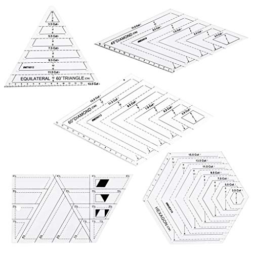 5Pcs Creative Grids Quilting Templates Set, Drafting Triangles 45 60 Degree Rhombus Longarm Square Sewing Rulers Free Motion Fabric Ruler Racks Patchwork Tool Handmade Drawing Supplies