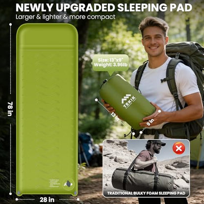 TEKIK Self Inflating Memory Foam Sleeping Pad with Pillow for Camping