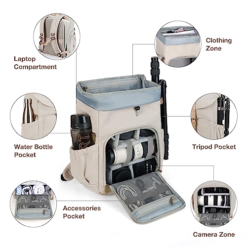 BAGSMART Camera Backpack DSLR Camera Bag Backpacks for Photographers - color: A-ivory White[single Buckle]