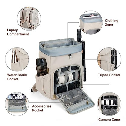 BAGSMART Camera Backpack DSLR Camera Bag Backpacks for Photographers - color: A-ivory White[single Buckle]