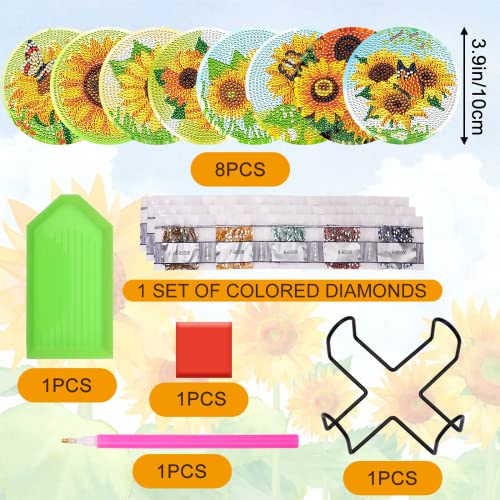 UPINS 8Pcs Sunflower Diamond Art Painting Coasters for Drinks - color: Sunflower Yellow