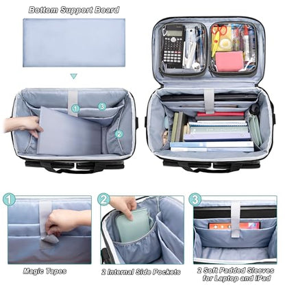 CURMIO Rolling Teacher Tote Bag with 2 Detachable Pouches for Work, Gray - color: Gray