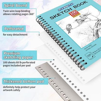 FIXSMITH 9"X12" Sketch Book, 100 Sheets, 68 lb/100gsm Sketchbook, Blue - color: Blue, size: 9"x12"-1 Pack