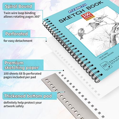 FIXSMITH 9"X12" Sketch Book, 100 Sheets, 68 lb/100gsm,4 Pack Blue - color: Blue, size: 9"x12"-4 Pack
