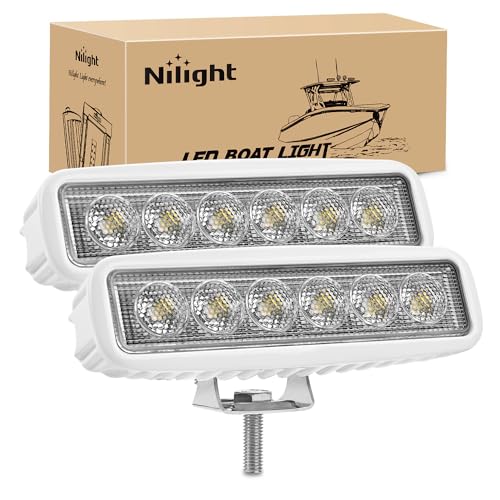 Nilight Marine Led Light Bar 2PCS 18w White 150° Flood Beams Ponton Boat Deck Dock Lights IP67 Waterproof for Night Fishing T-top Stern Yacht Kayak Port Sailboat - color: White Lights White House