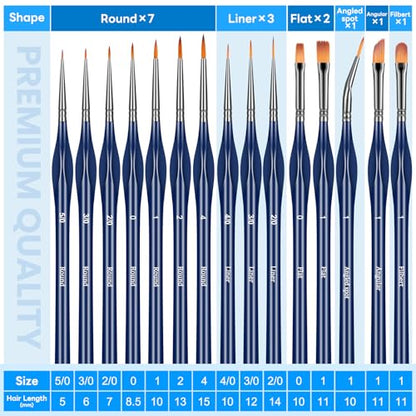 15pcs Detail Paint Brushes Set for Acrylic Watercolor & Paint by Numbers - color: Deep Blue