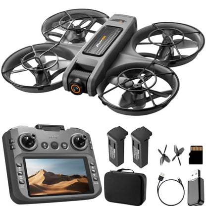 RC Drone With Screen On Controller (4.92in), UHD Dual Camera, Brushless Motor, Optical Flow Hovering, 360° Propeller Guard, 6-Axis Gyro, Headless Mode, One-Key Takeoff/Landing, 3-Speed Adjustable, 50X Zoom, Gesture Control, Trajectory Flight, Night LED, 2