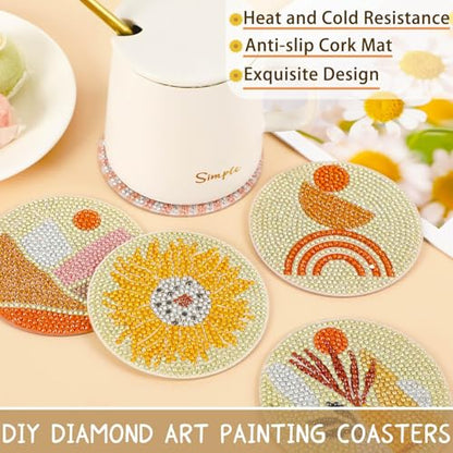 UPINS 8Pcs Boho Diamond Art Painting Coasters for Drinks - color: Bohemia Brown White