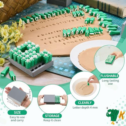 AceOrbit 72 Pcs Letter Stamps Set for Clay, Alphabet Pottery Stamps, Green - color: Green