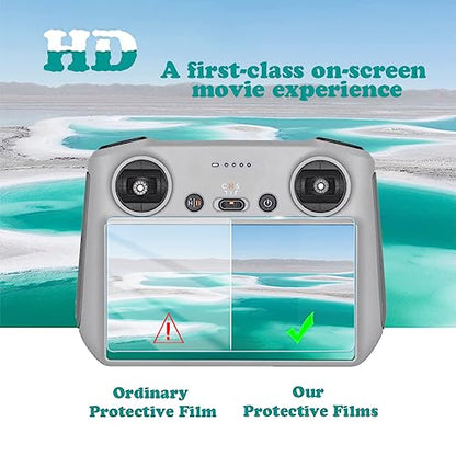 Screen Protector (3+1Pack) Compatible with DJI Mini 3/Mini 3 Pro,Mavic 3 RC Remote Controller, Tempered Glass Film Anti-Scratch High Definition Full Coverage and Soft Protective Silicone Case
