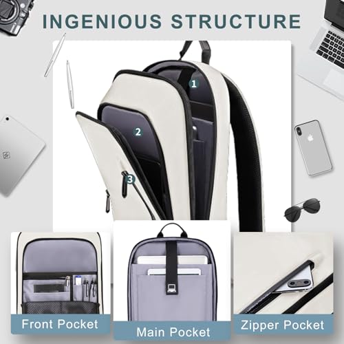 hk Backpack for Men Business Slim Laptop Bag - color: White, size: 17.3 Inch