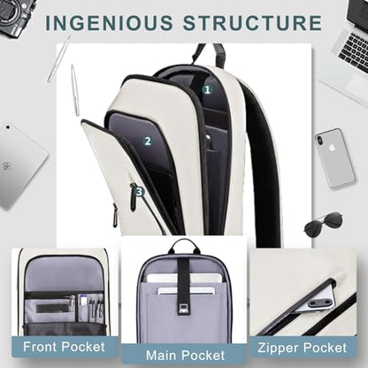 hk Backpack for Men Business Slim Laptop Bag - color: White, size: 17.3 Inch