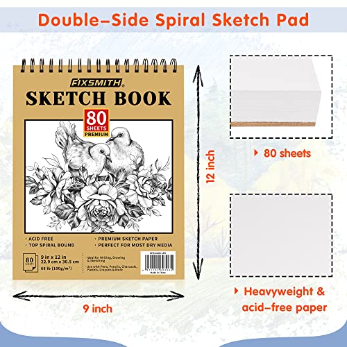 FIXSMITH 9"X12" Sketch Book, 100 Sheets, 68 lb/100gsm Sketchbook - color: Tan, size: 9"x12"-1 Pack