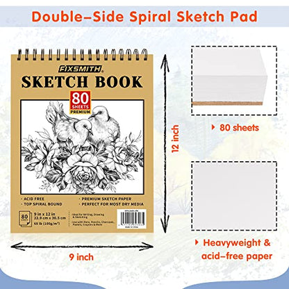 FIXSMITH 9"X12" Sketch Book, 100 Sheets, 68 lb/100gsm Sketchbook - color: Tan, size: 9"x12"-1 Pack