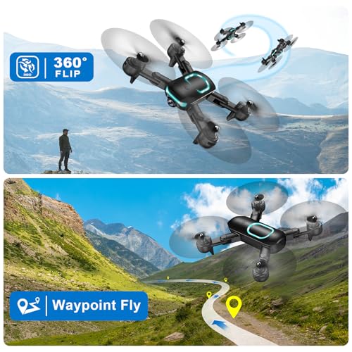 Drone with 1080P Camera, Foldable Drone for Beginners with Light, Upgrade Altitude Hold, Gesture Selfie, Waypoint Fly, 3D Flip, 3 Speed Mode, Circle Fly, One Key Start