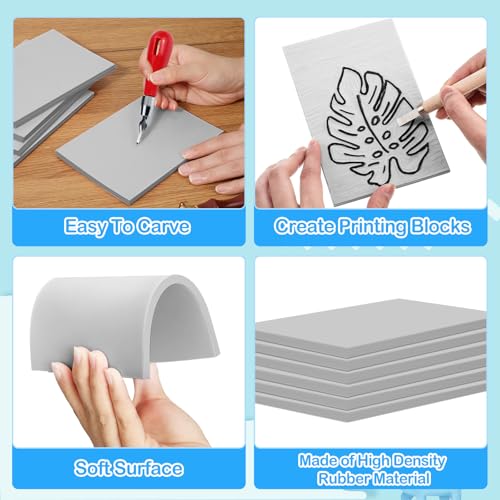 Frienda 40 Pcs Rubber Carving Blocks Linoleum Block 4"x6", Gray - color: Gray