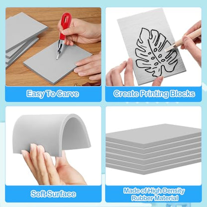 Frienda 40 Pcs Rubber Carving Blocks Linoleum Block 4"x6", Gray - color: Gray