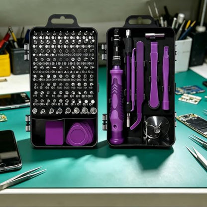 Precision Screwdriver Set, 115 in 1 Electronics Repair Kit, Magnetic Phone Repair Tool Kit with Chrome Vanadium Steel Bits, Purple Multi Function Screwdriver Set for Laptop Computer Watch DIY Repairs