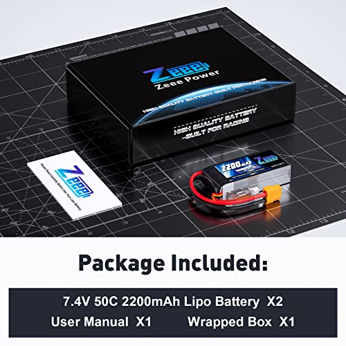 Zeee 2S Shorty Lipo Battery 2200mAh 7.4V 50C with XT60 Connector (2 Pack)