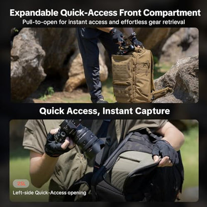 PGYTECH 25L Tactical Camera Backpack, OneMo TAC Camera Daypack Backpack - color: Wolf Brown, size: 25L