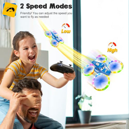Drones for Kids and Beginners with LED Lights 2 Batteries One Key Start - color: Blue
