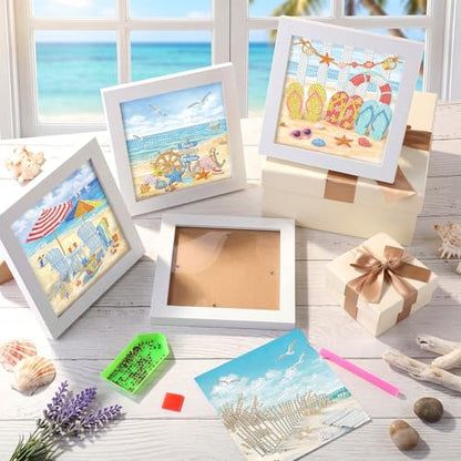 Geyoga 4pcs Beach Diamond Painting Kits with Frame for Adults 7 x 7 Inch - style: Summer