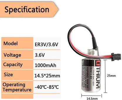 30-Pack 1000mAh ER3V 3.6V PLC Lithium Battery Compatible for JZSP-BA01 (with 2 Pin Black Connector)