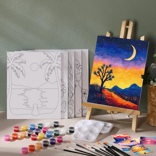 Dinifee 6 Pack Pre Drawn Canvas 8x10 Paint Kit for Adults, Sunset - style: Sunset