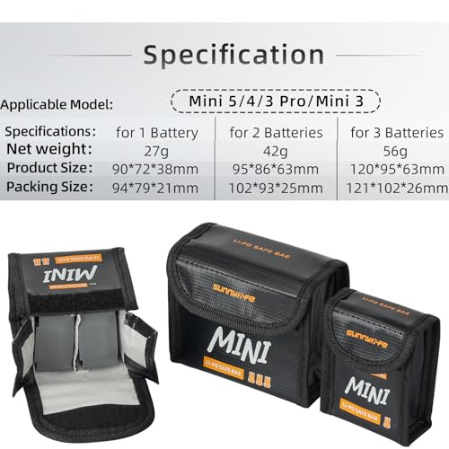 Battery Safe Bag for DJI Mini 5 Pro, Drone Accessories, Fire-proof Explosion-proof Battery Safe Pouch for Charging and Storage (Large(for 3pcs batteries)) - size: Large(for 3pcs batteries)