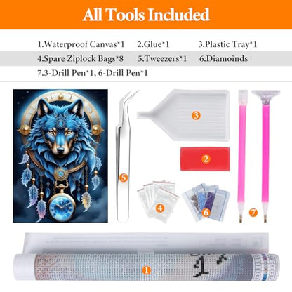 Diamond Art Kits for Adults, Wolf DIY 5D Diamond Painting for Beginners - color: BLKJDP20