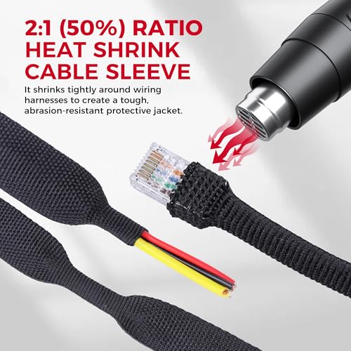 2 in 1 Heat Shrink Braided Sleeving Fabric Tubing 2"-32FT - size: 2"(50mm), style: 32FT
