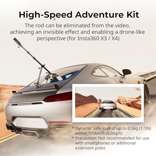 SMALLRIG Car Mount for Insta360 X5/X4/X3, Double-Layer Suction Cup Kit with Telescopic Rod for Action Camera, for Panoramic Shooting, Drone Perspective, Mount on Car Window or Windshield