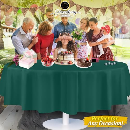 Grandipity Plastic Table Cloth Disposable 12 Pack 84" Round Dark Green - color: Dark Green, size: 84in. Round