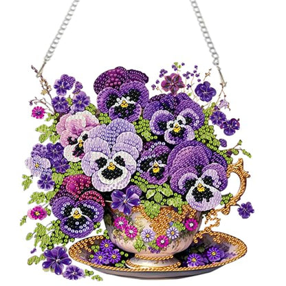 AIBOERL Diamond Art Kits for Adults, Pansy Acrylic Hanging Suncatcher - color: DP03571