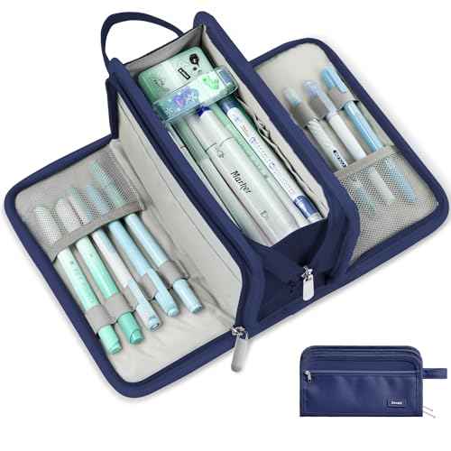 Sooez Large Pencil Case, Pencil Pouch, Pencil Bag, Pencil Box, Navy Blue - color: Navy Blue
