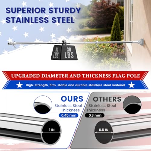 ZHULI 6 FT Flag Pole Kit 2 Pack, Flag Pole for Outside House with 180° Multi-Position Bracket, Rustproof Stainless Steel Flagpole with Tangle Free Spinning Flag Rings, for Outdoor Porch Residential - size: 6 FT - Sliver 2 Pack