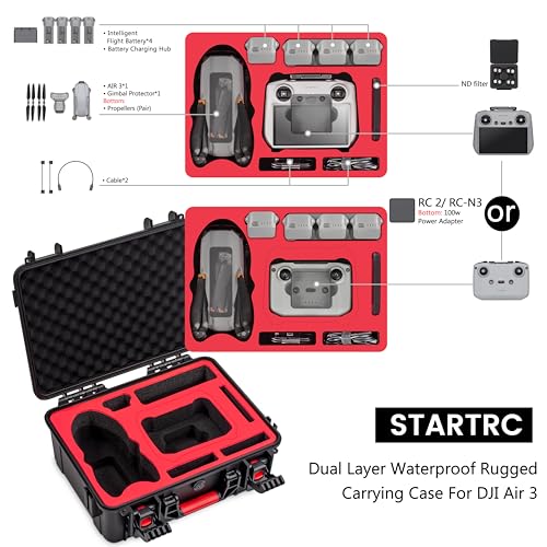STARTRC Air 3S Case, Waterproof Carrying Hard Case for DJI Fly More Combo, Compatible With Accessories, RC 2/RC/RC-N3/N2 Controller, Charging Hub