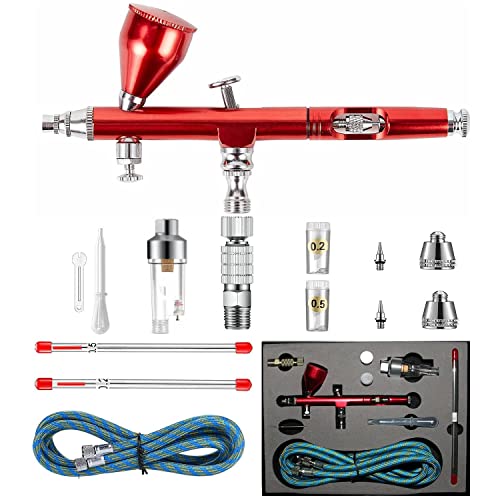 Dual Action Airbrush Kit, 0.2/0.3/0.5mm Nozzles with Moisture Trap