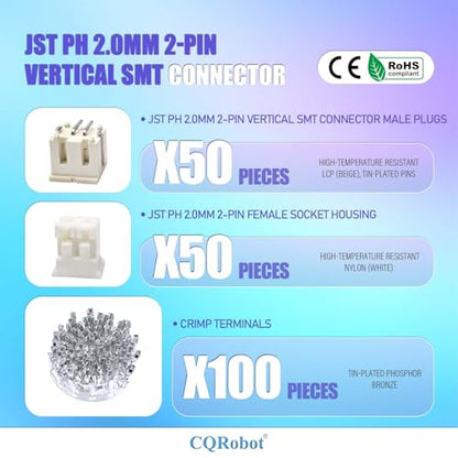 CQRobot JST PH 2.0mm Pitch 2-Pin Vertical SMT Header Electronic Connector