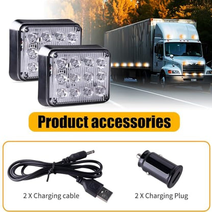 2PCS Rechargeable Flashing Lights, Magnetic Strobe Hazard Lights - color: Amber&White