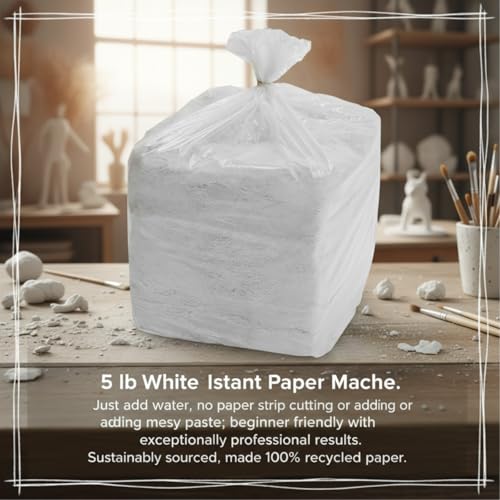 Lounsweer 5 lb Instant Paper Mache Kit White Drying Paper Mix for Crafts