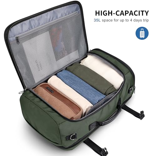 WITZMAN Travel Backpack for Men 35L TSA Friendly Flight Approved - color: Army Green